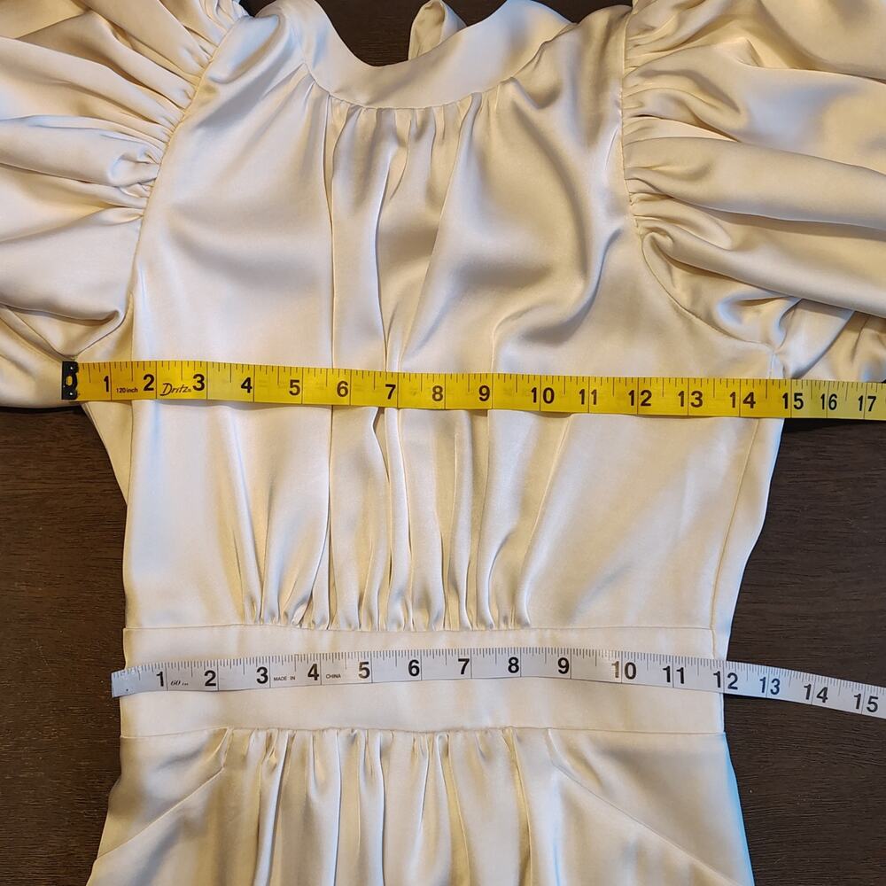 ROTATE Noon Puff Sleeve Open Back Midi Dress Satin Bridal NWT 2 - Picture 10 of 16